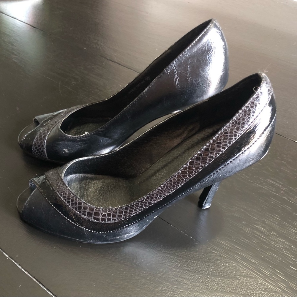 Call It Spring Leather Black Peep-Toe Heels